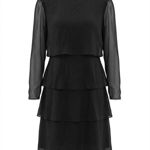 Kay Unger Black Sheer Sleeve Tiered Dress